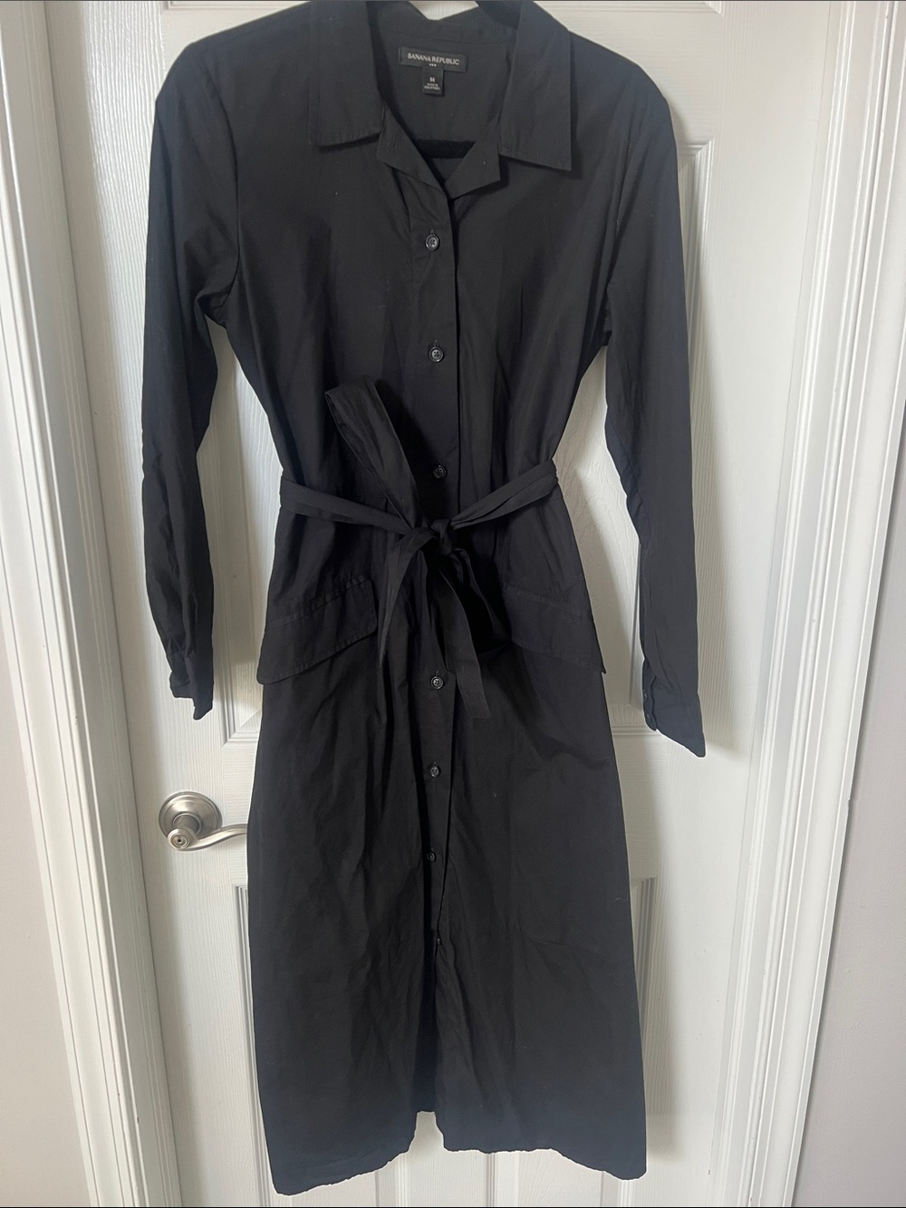 Banana Republic Black Long-Sleeve Button-Front Shirt Dress, Size M